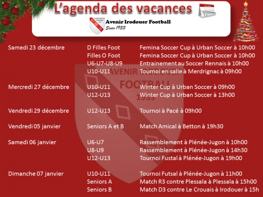 Agenda vacances noel