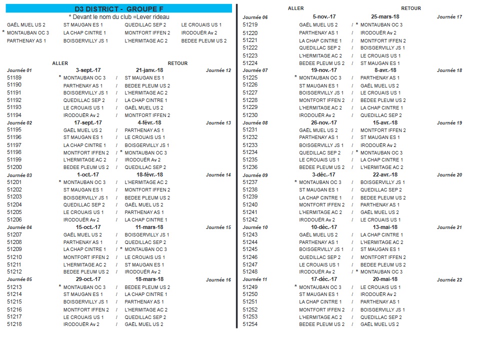 Calendrier senior b
