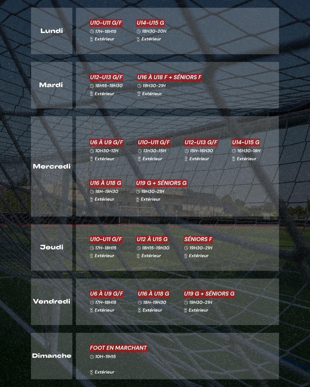 Planning entrainements instagram